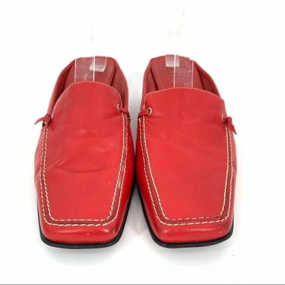 Franco sarto heels size 9 red leather square toe slip on mules vintage 90s - Picture 3 of 12